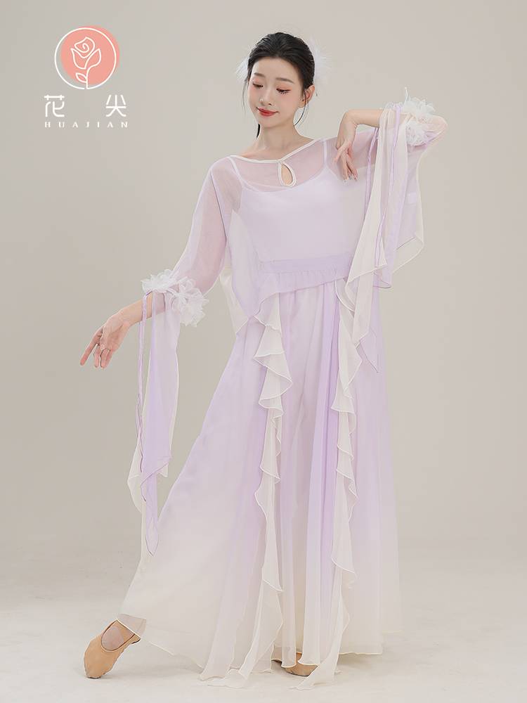 Flower tip classical dance clothing two fairy shirts gauze Chinese dance Chinese dance elegant body rhyme girl gradient petal pants skirt