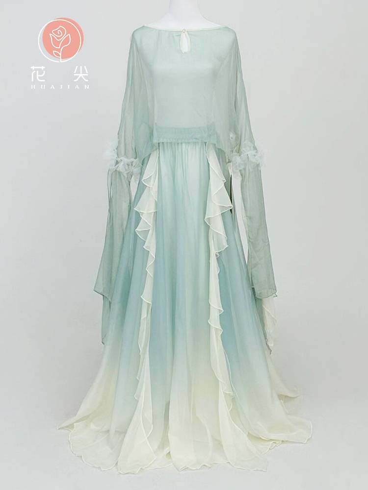 Flower tip classical dance clothing two fairy shirts gauze Chinese dance Chinese dance elegant body rhyme girl gradient petal pants skirt