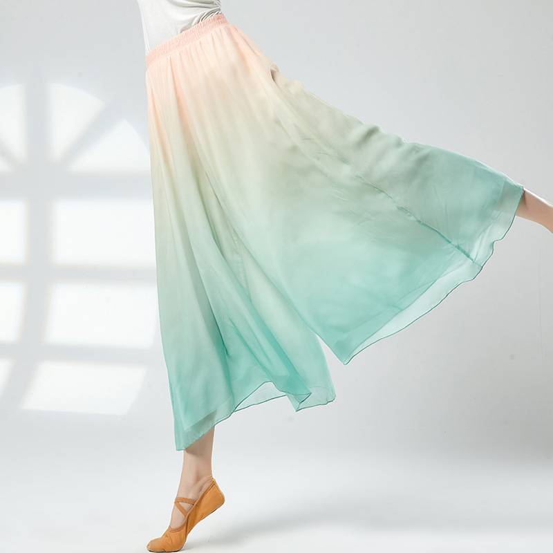 Classical dance exercise chiffon pants elegant elegant wide leg pants female Chinese style national style gradient dance performance pants