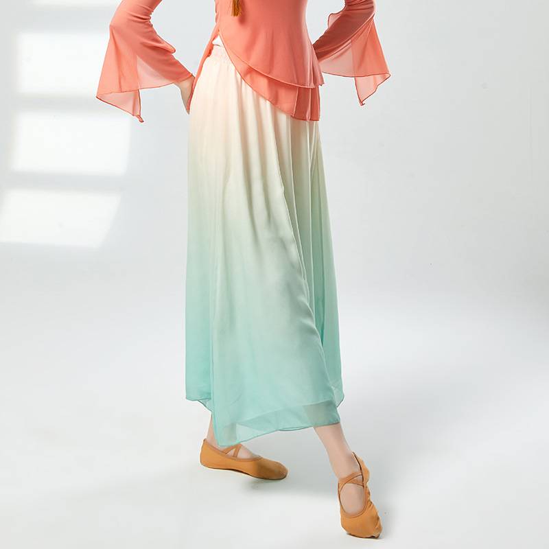 Classical dance exercise chiffon pants elegant elegant wide leg pants female Chinese style national style gradient dance performance pants