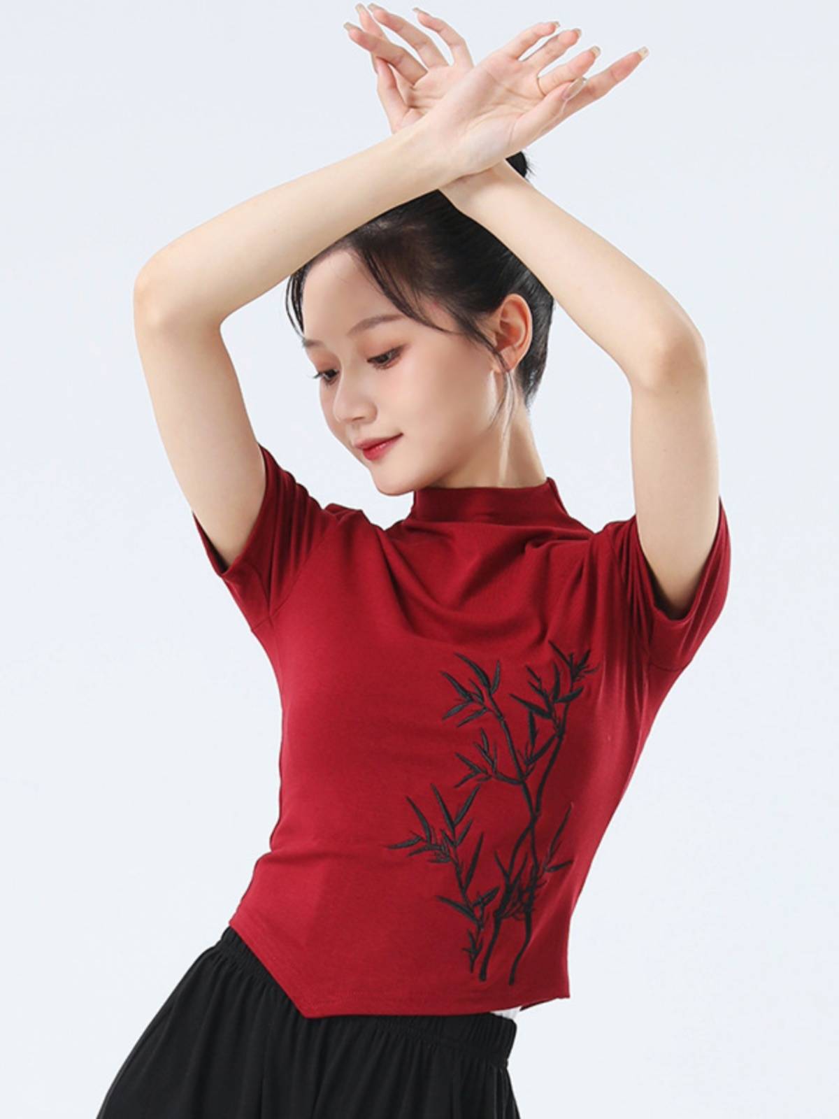 Modern dance exercise service female summer new high -necked short -sleeved top dance service classical dance repair body training suit