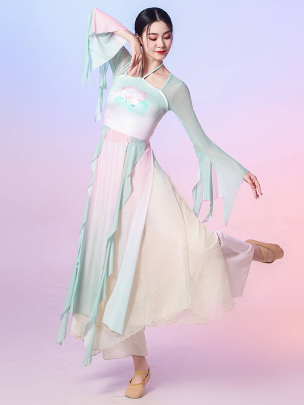 Classical dance elastic body rhyme net gauze gauze, elegant women's skirt pants Chinese dance art test dance clothing base training clothing