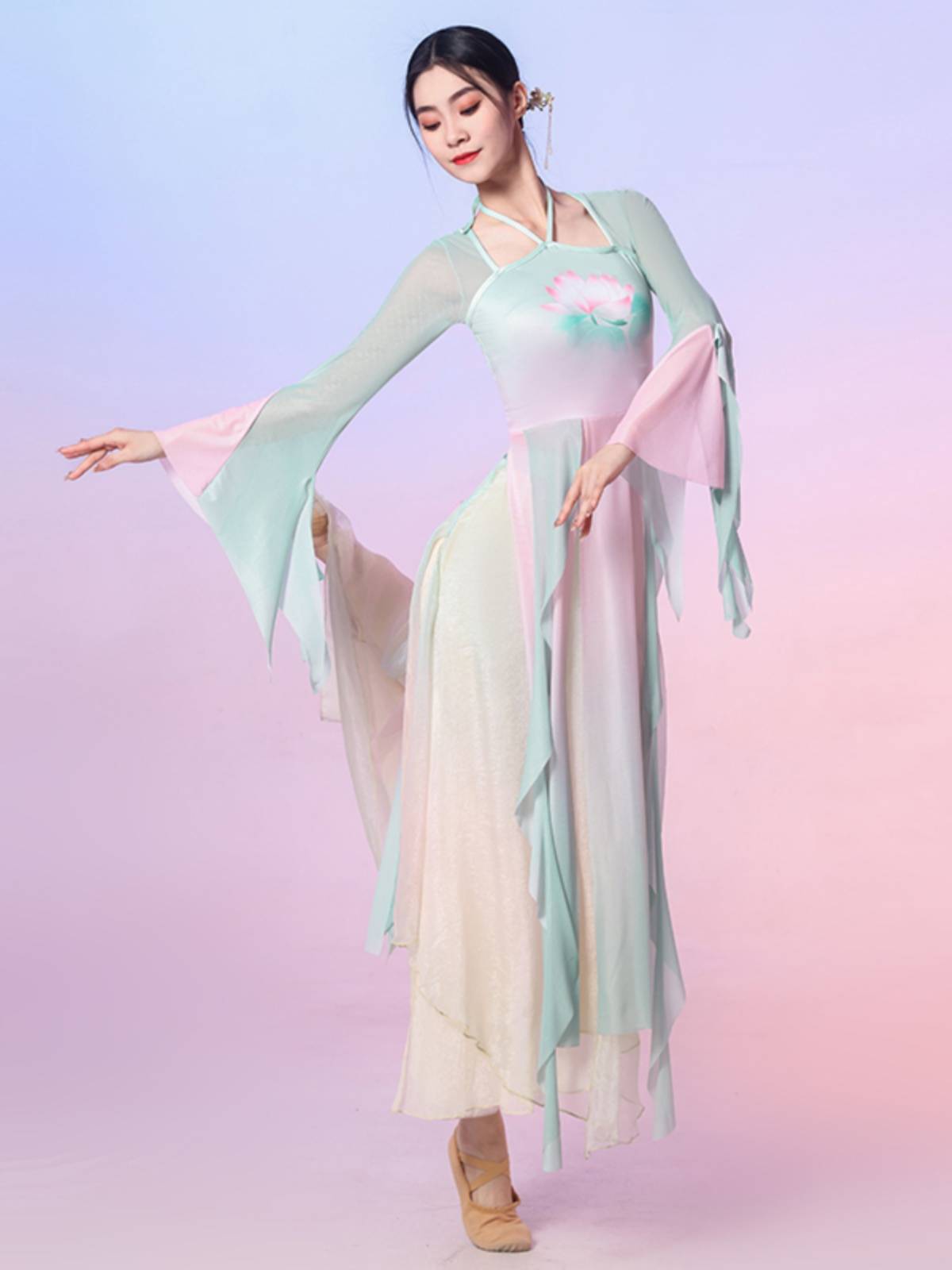 Classical dance elastic body rhyme net gauze gauze, elegant women's skirt pants Chinese dance art test dance clothing base training clothing