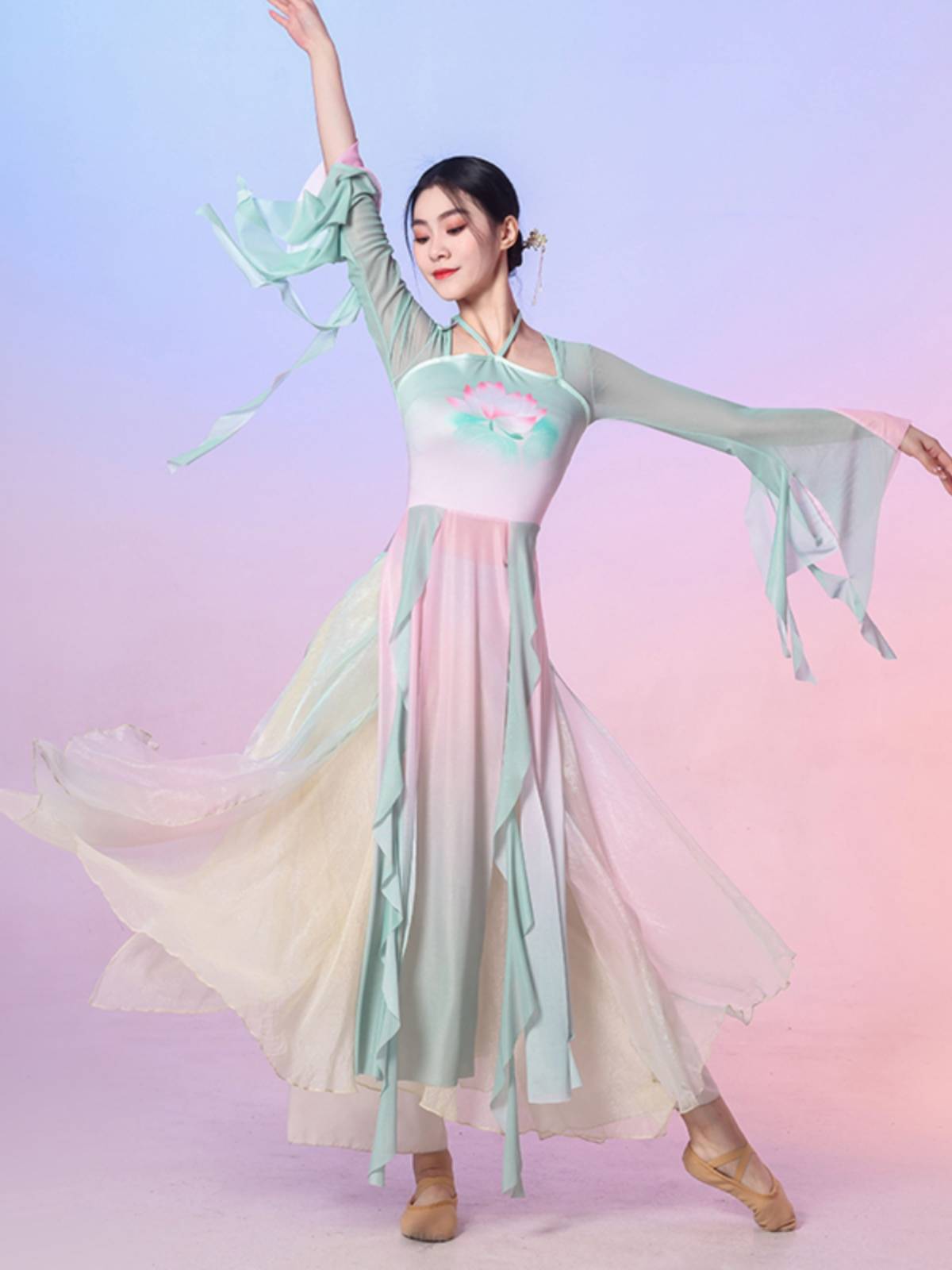 Classical dance elastic body rhyme net gauze gauze, elegant women's skirt pants Chinese dance art test dance clothing base training clothing