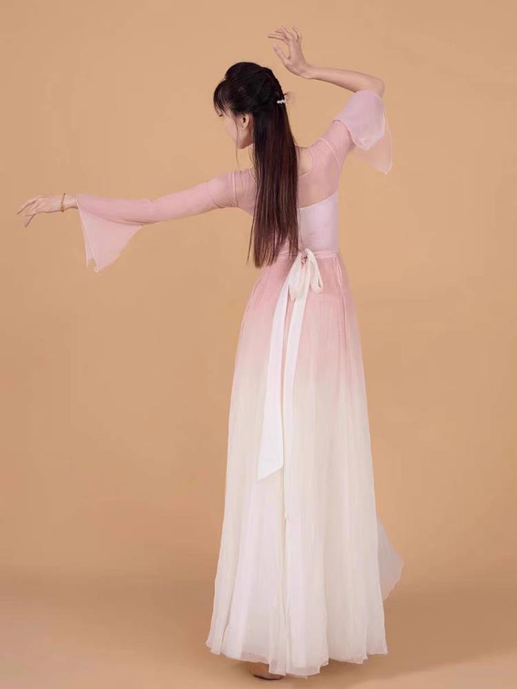 Lu Xing's same rose flowers big skirt Gradient Chinese dance performances, art test clothing classical dance clothing women elegant