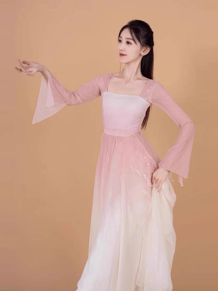 Lu Xing's same rose flowers big skirt Gradient Chinese dance performances, art test clothing classical dance clothing women elegant