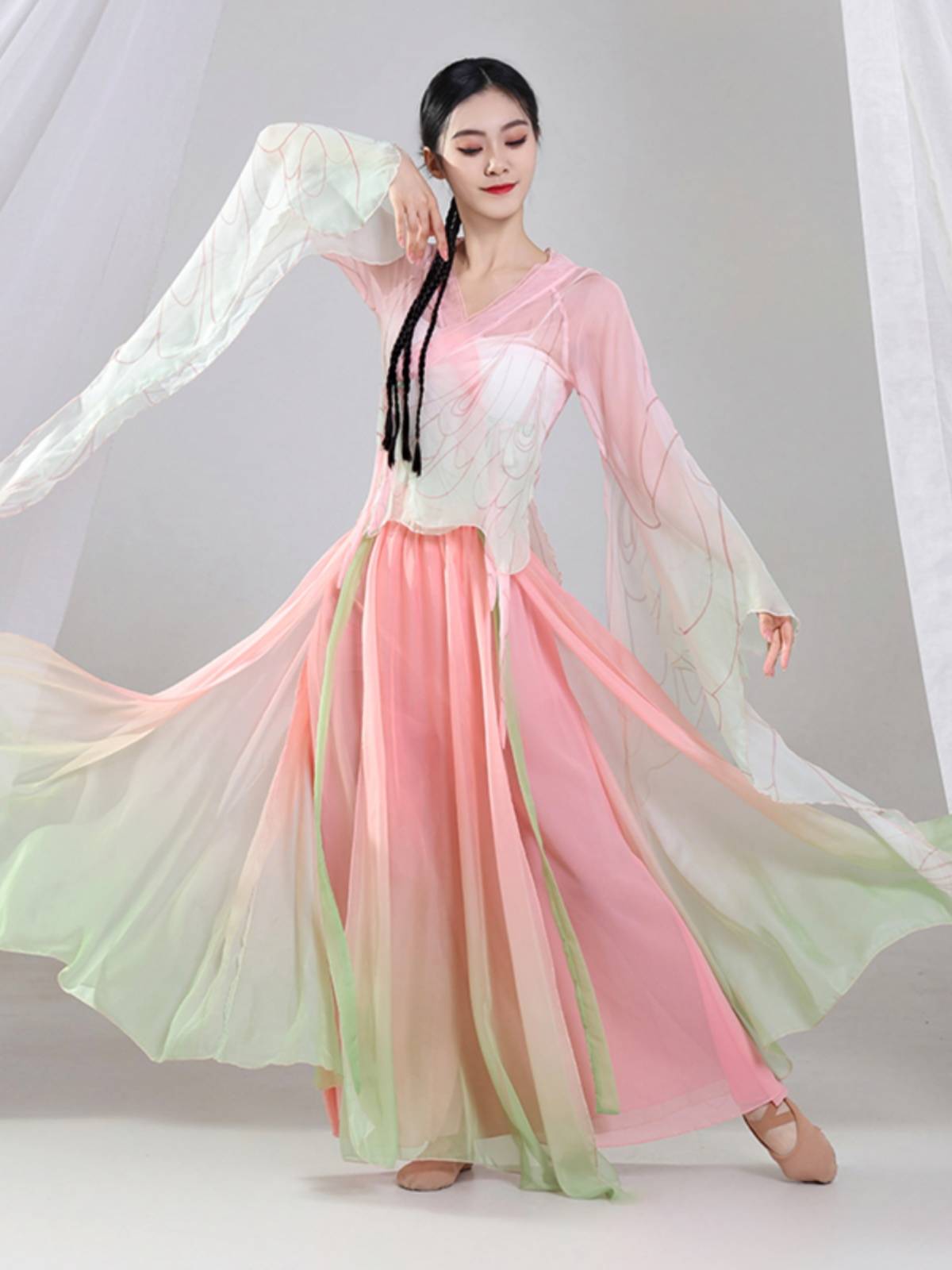 Classical Dance 2024 new butterfly body rhyme yarn practice clothes wide -legged skirt Chinese dance dance clothing performance clothing