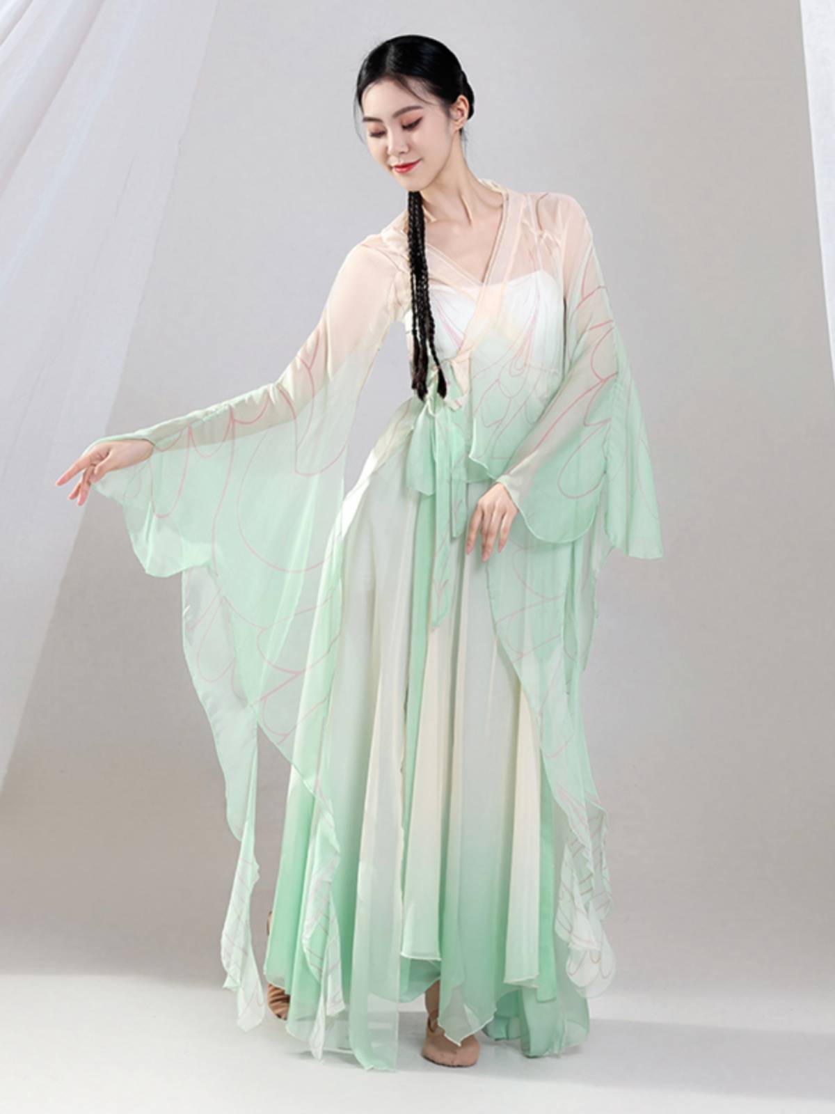Classical Dance 2024 new butterfly body rhyme yarn practice clothes wide -legged skirt Chinese dance dance clothing performance clothing