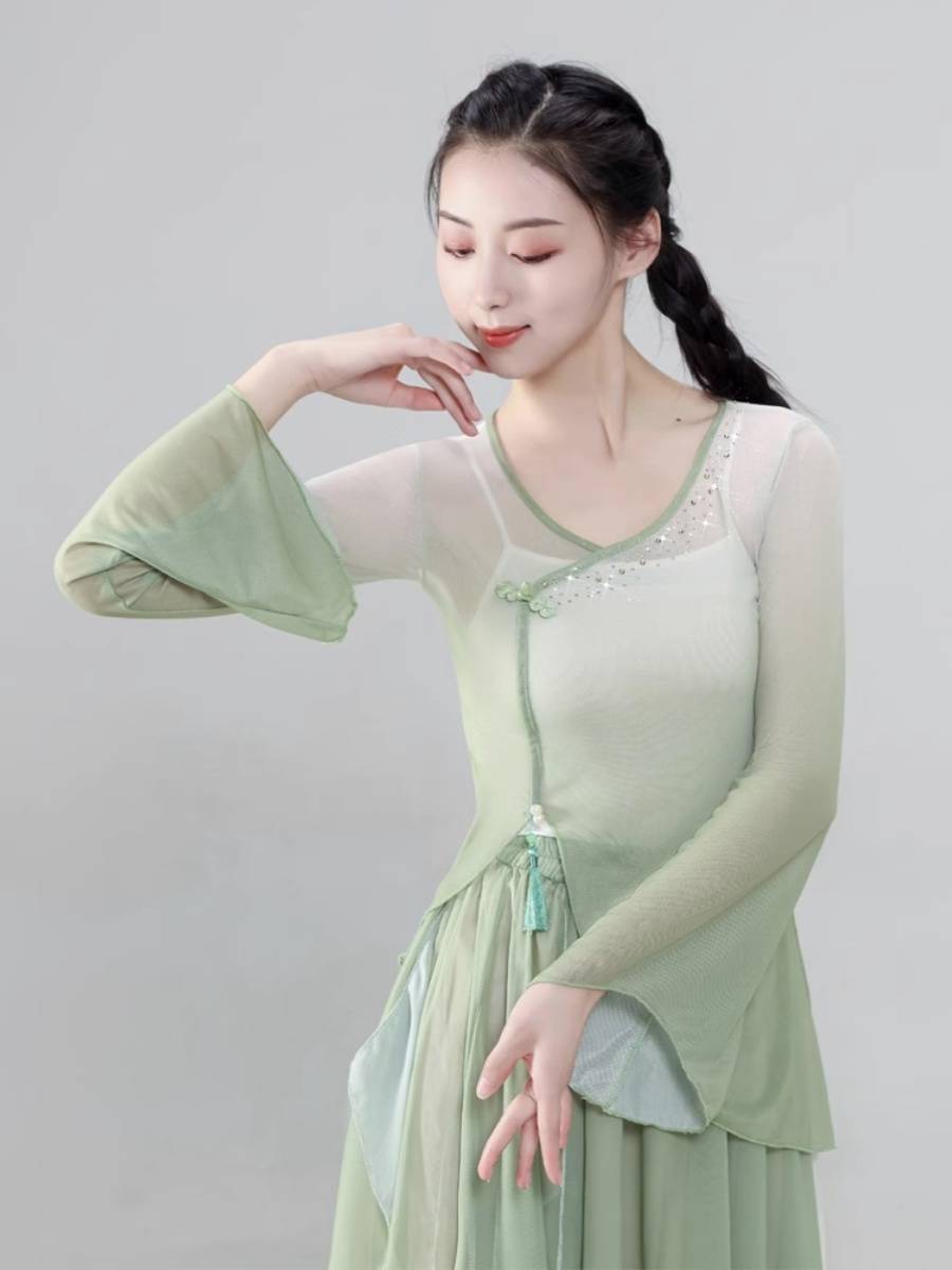 Classical dance clothing female elegant body rhyme yae -base training skills clothing Chinese dance performance service Qingtong Qifeng