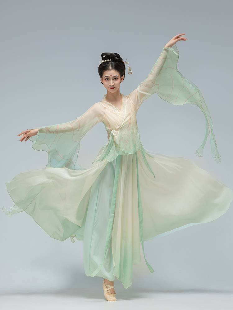 Classical dance clothing practice clothes gradually become rhyme gauze Chinese dance performance dance dance dance girl elegant Qingtong Qifeng