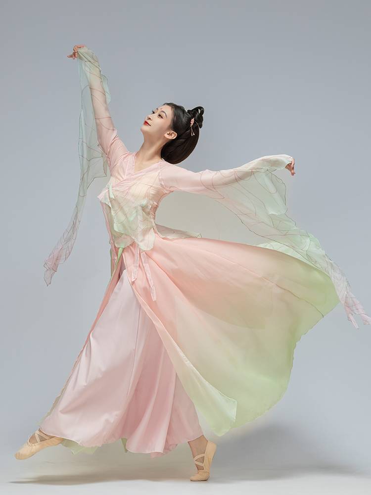 Classical dance clothing practice clothes gradually become rhyme gauze Chinese dance performance dance dance dance girl elegant Qingtong Qifeng
