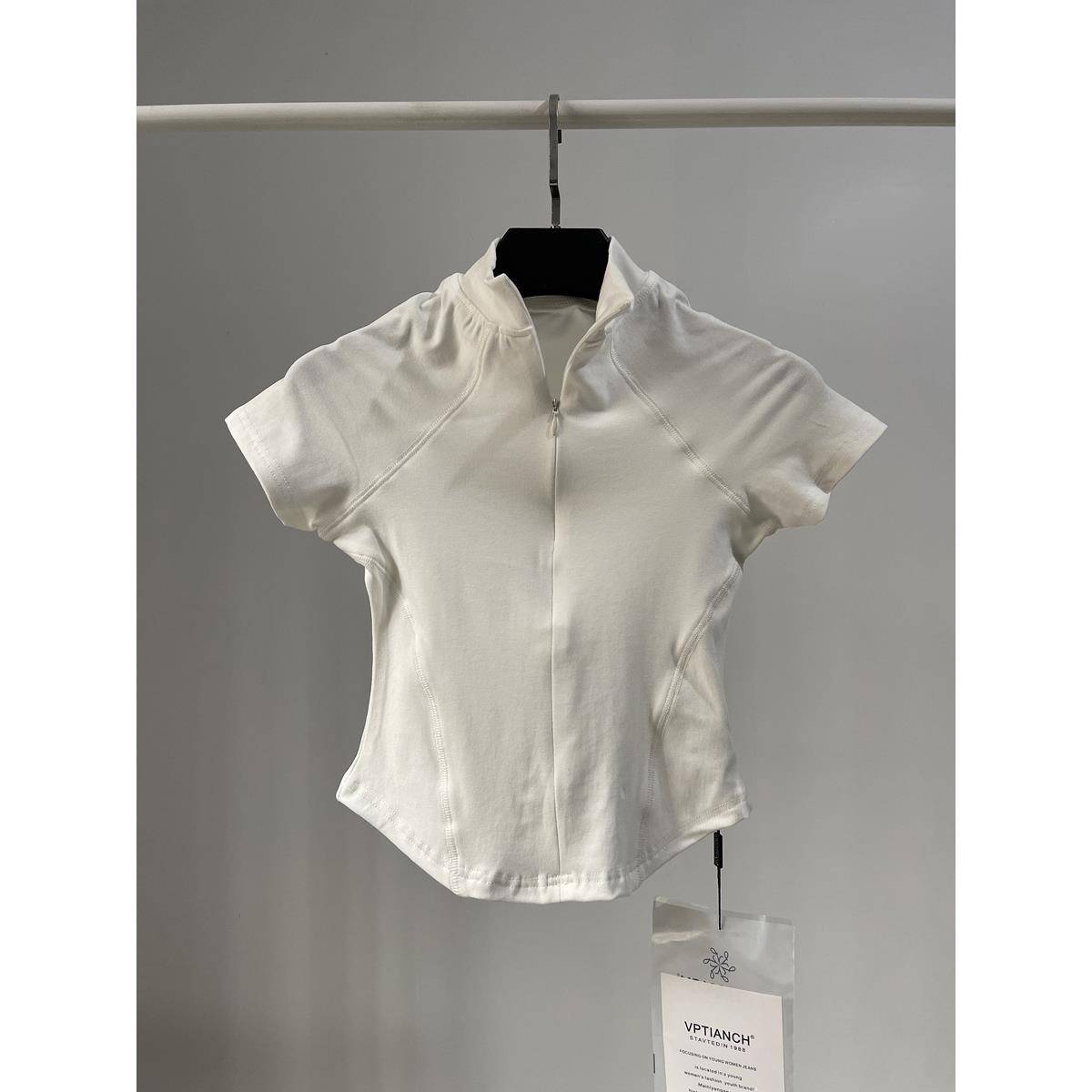 Modern dance clothing female summer short -sleeved zipper zipper