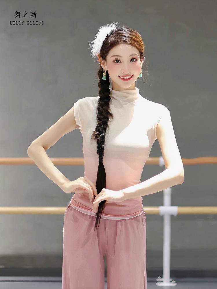 Net yarn dance top 2024 new modern dance short -sleeved ballet dress gauze dress summer classical dance exercise uniform