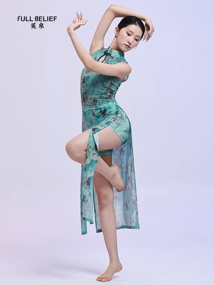 Fuxi cheongsam dance service ethnic body rhyme printing nets ginici cheongsam Chinese dance dance clothing classical dance exercise costume clothing