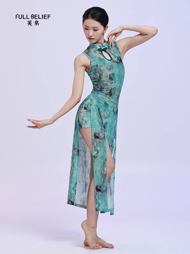 Fuxi cheongsam dance service ethnic body rhyme printing nets ginici cheongsam Chinese dance dance clothing classical dance exercise costume clothing