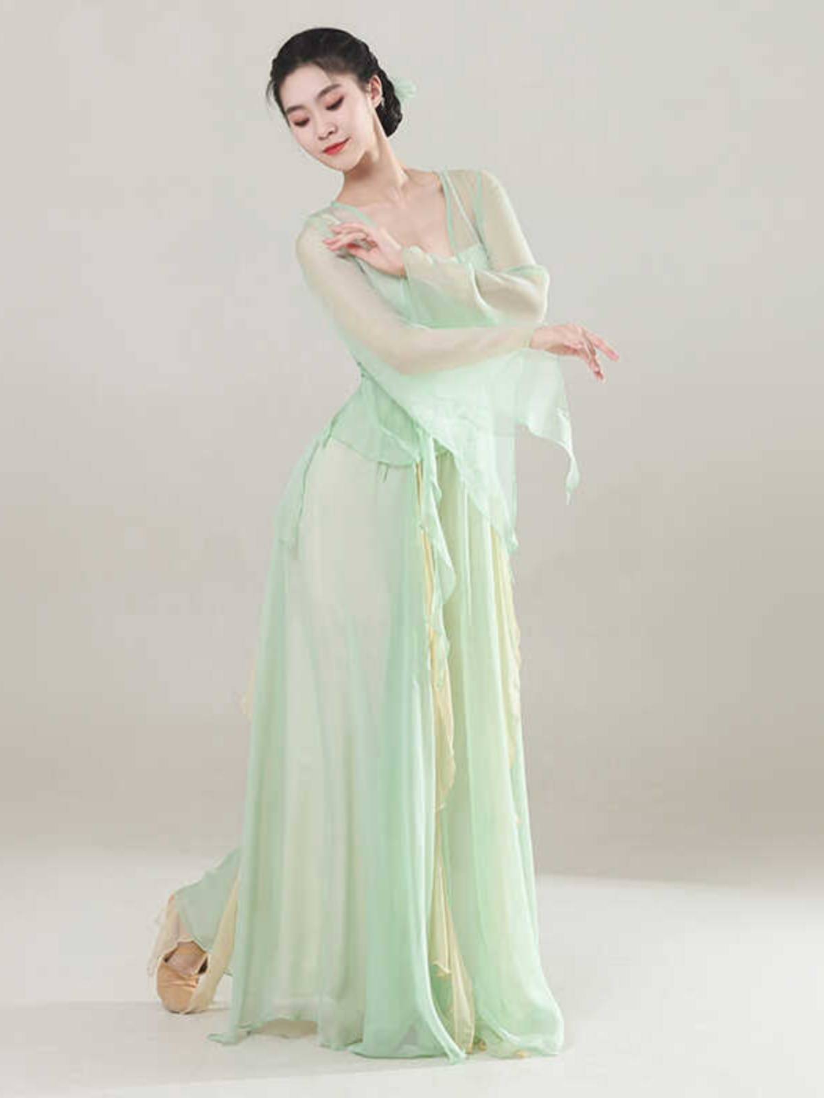 Classical dance clothing female elegant gauze Chinese dance exercise body, rhyme chiffon top art test showing ancient style