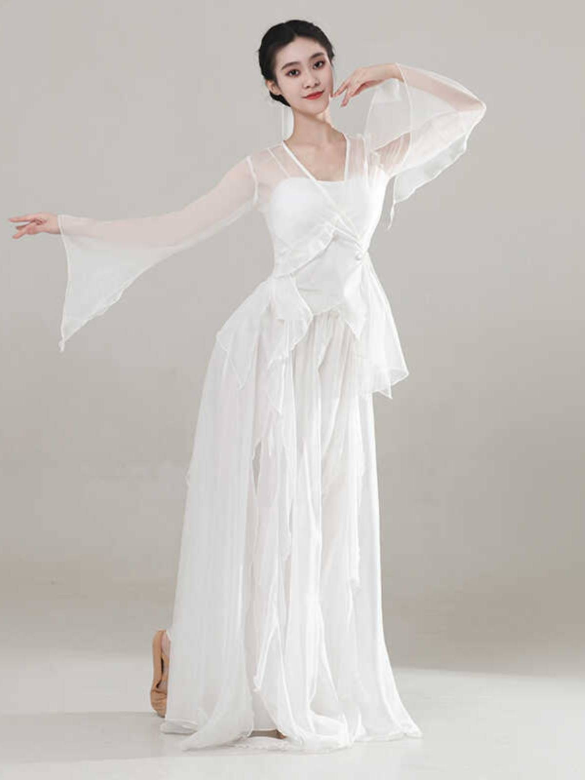 Classical dance clothing female elegant gauze Chinese dance exercise body, rhyme chiffon top art test showing ancient style