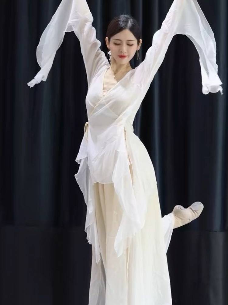 New classical dance clothing, elegant chiffon large sleeve gauze female Chinese dance exercise, ancient style Hanfu performance service