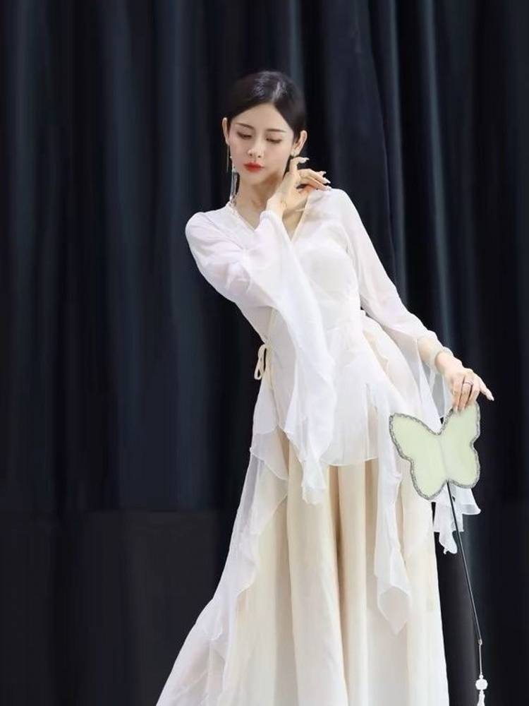 New classical dance clothing, elegant chiffon large sleeve gauze female Chinese dance exercise, ancient style Hanfu performance service