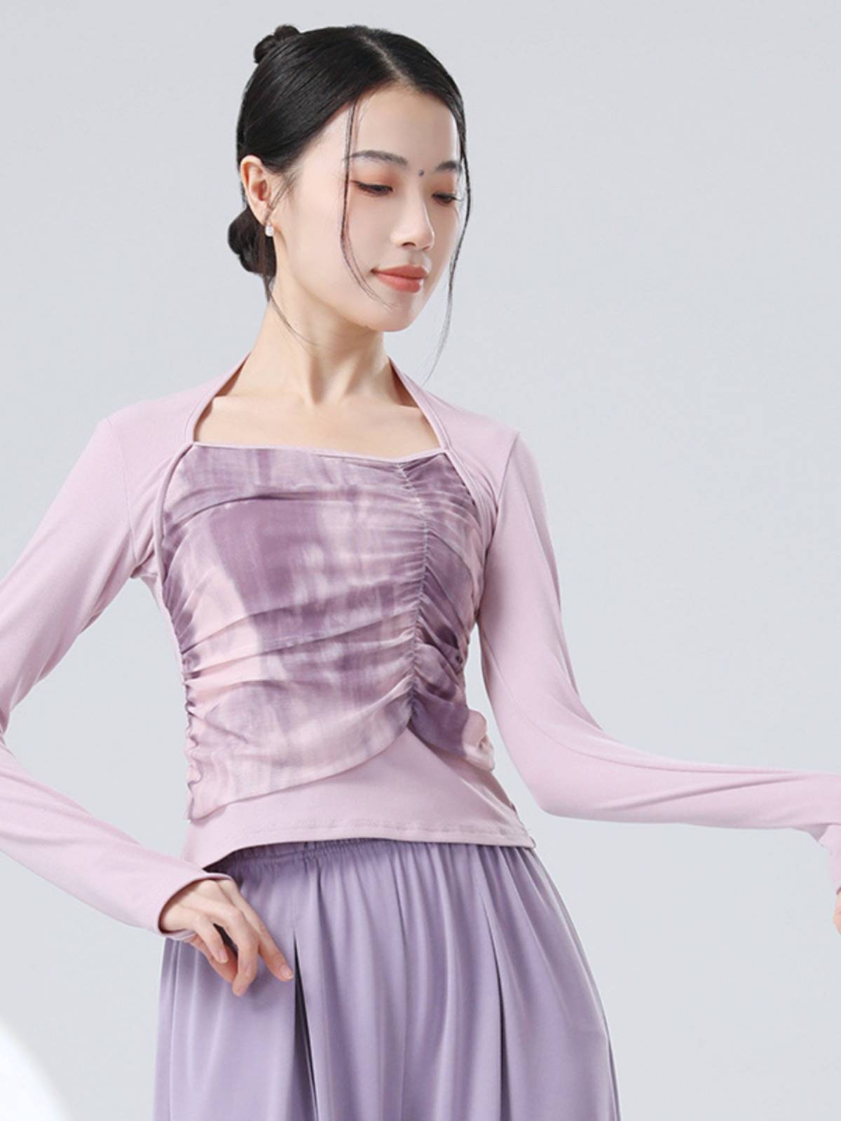 Modern dance adult long sleeve top dance clothing stitching ink gauze Chinese classical dance exercises