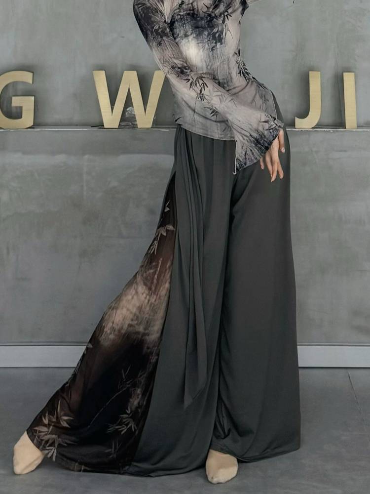 Modern dance exercise pants Chinese style dance ink painting performance service classical dance black wide -leg pants tie pants skirt
