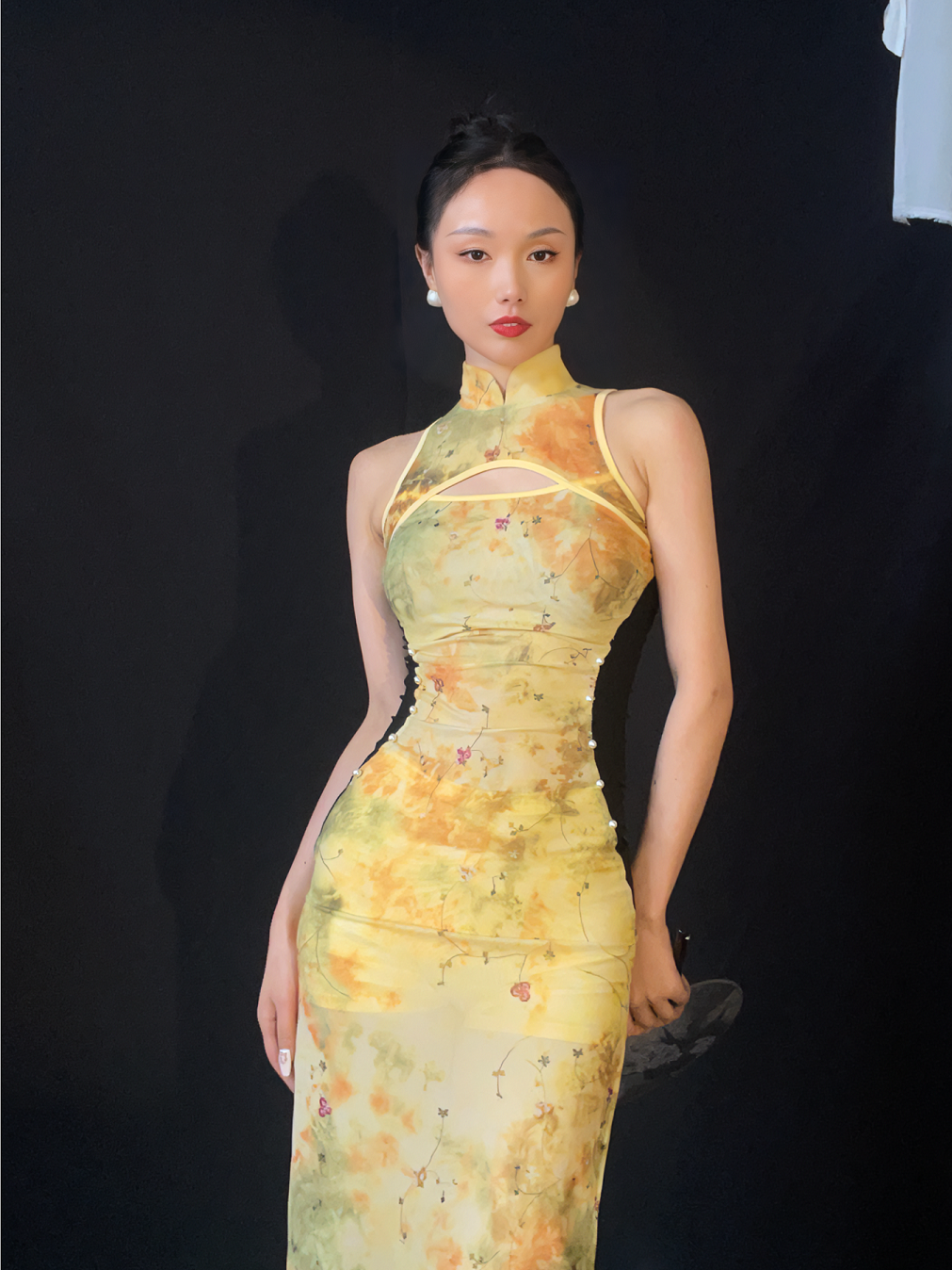 SOSO Jiagu Wind cheongsam blue and white porcelain dance performance shows thin sleeveless cheongsam style Guofeng jazz classical dance clothing