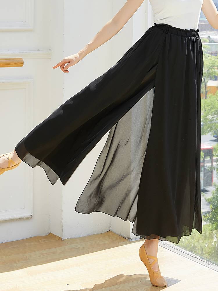 Classical dance pants female loose chiffon skirt pants Chinese style practice uniforms, split elegant fairy, wide -leg pants, son -in -law pants