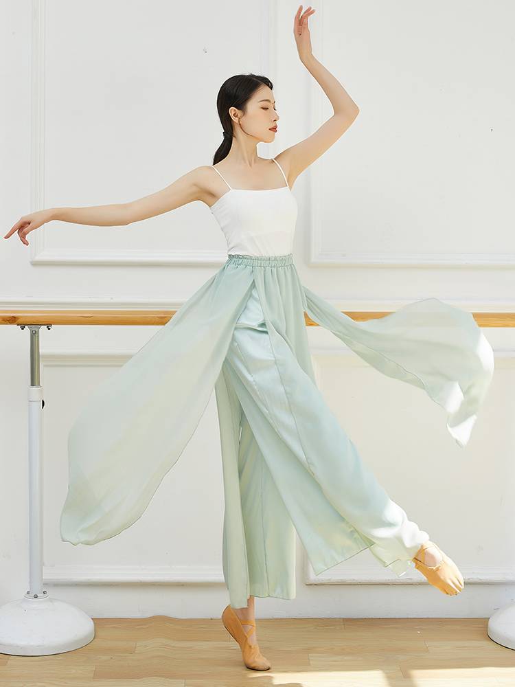 Classical dance pants female loose chiffon skirt pants Chinese style practice uniforms, split elegant fairy, wide -leg pants, son -in -law pants