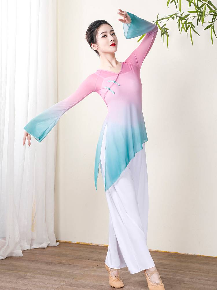 Classical dance clothing female elegant umbrella dance performance service gradient cardigan gauze dressing exercise ancient style Chinese dance