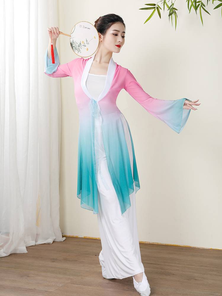 Classical dance clothing female elegant umbrella dance performance service gradient cardigan gauze dressing exercise ancient style Chinese dance
