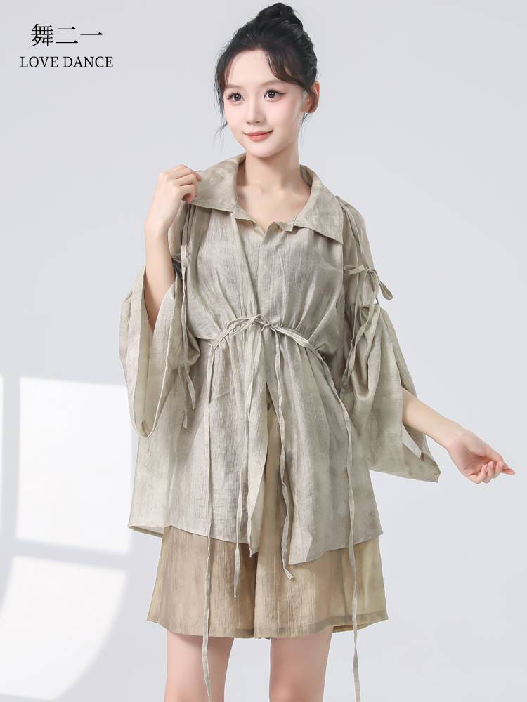 Modern dance exercises, women's loose large size dance shirts outside the national classical dance performance clothes summer
