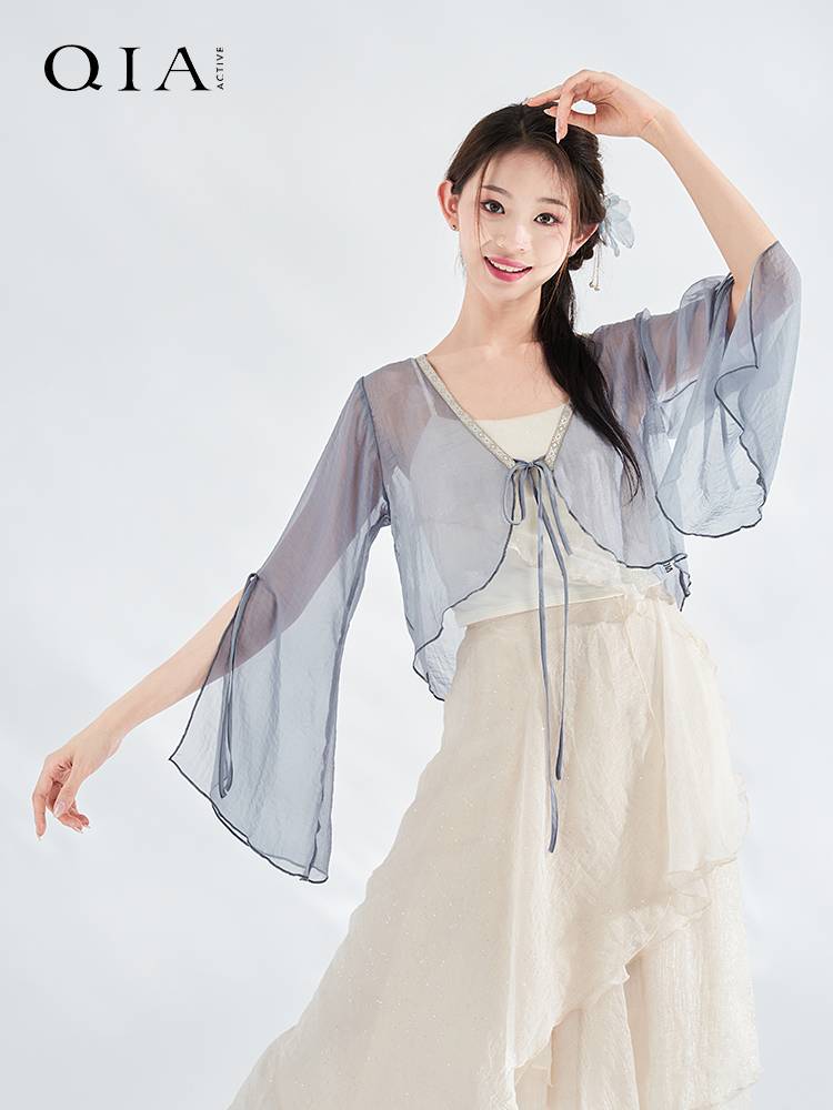 Qia Classical Dance Dance Drives Dance Chinese Dance Ancient Gauze Classic Gauze Torch Sleeve Sleeping Top Followed Practice Uniform