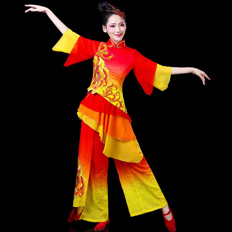Yangge service 2021 new adult fan W dance clothing ethnic square dance set classical dance performance service
