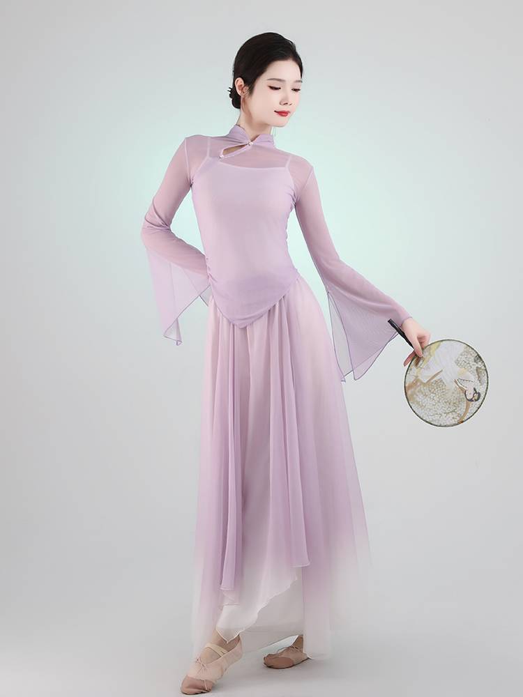 Classical dance service 2024 new elastic mesh gauze elegant gauze training service Chinese dance nation performance clothing