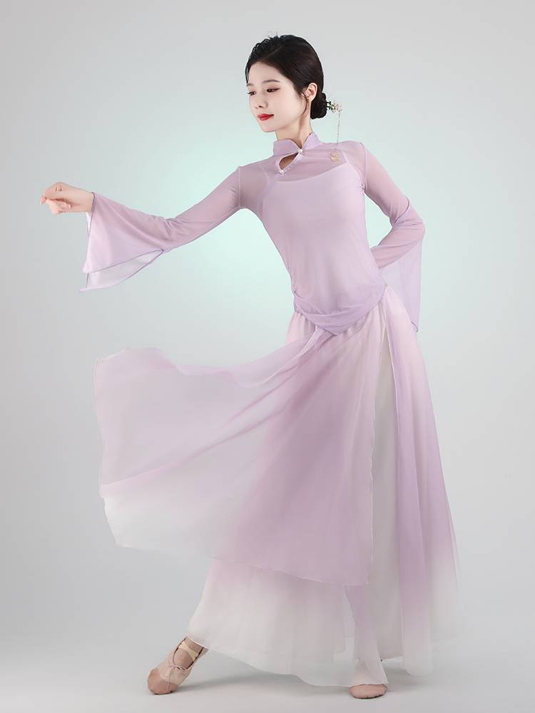 Classical dance service 2024 new elastic mesh gauze elegant gauze training service Chinese dance nation performance clothing