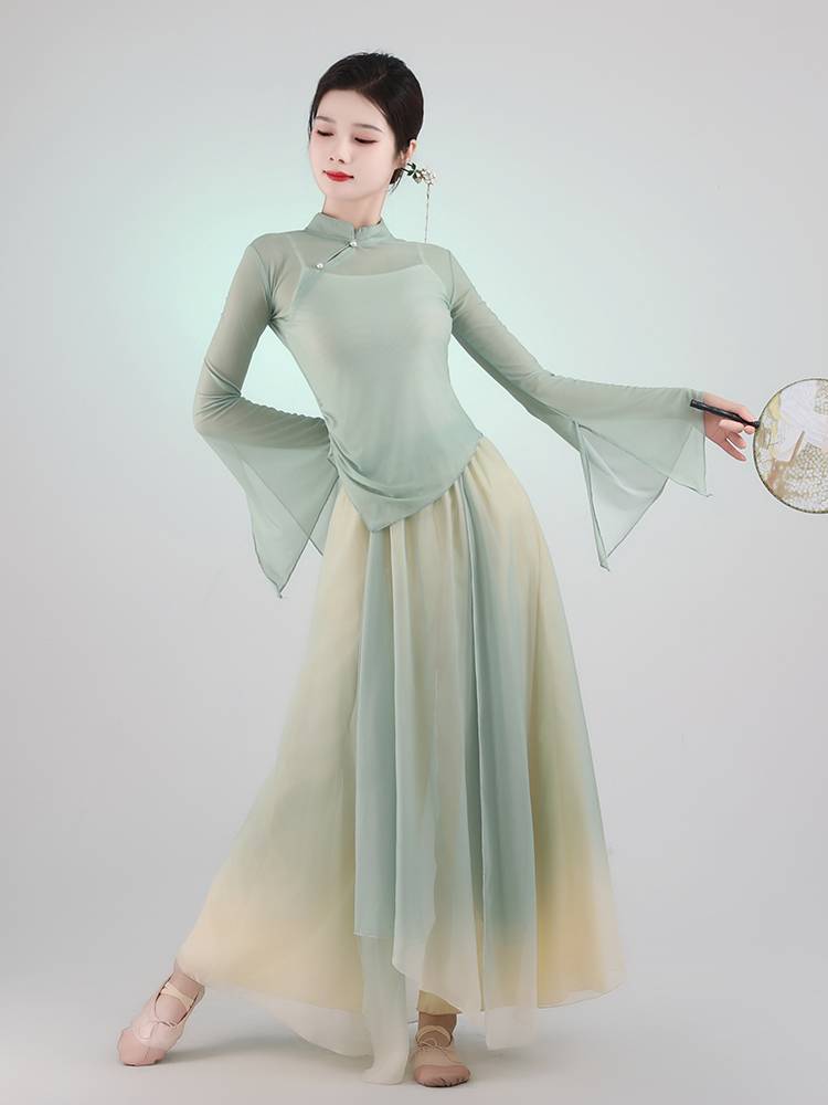 Classical dance service 2024 new elastic mesh gauze elegant gauze training service Chinese dance nation performance clothing