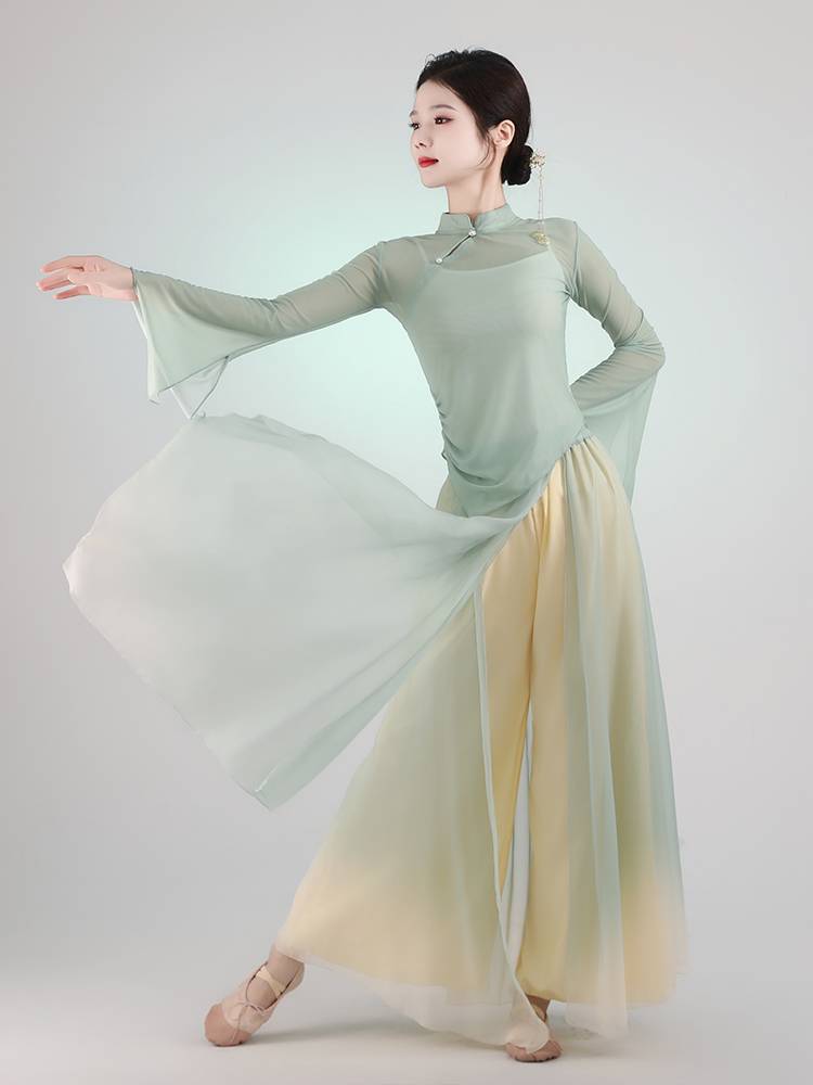 Classical dance service 2024 new elastic mesh gauze elegant gauze training service Chinese dance nation performance clothing