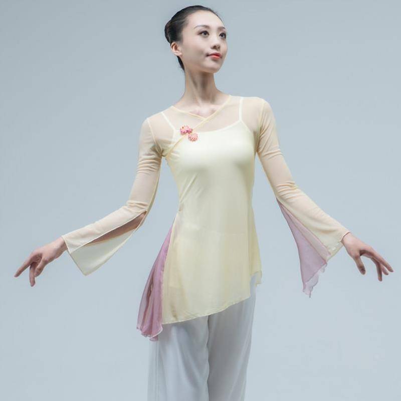 Classical dance body rhyme, elegant gauze female practicing ancient style long -sleeved net gauze stitching national dance performance clothing