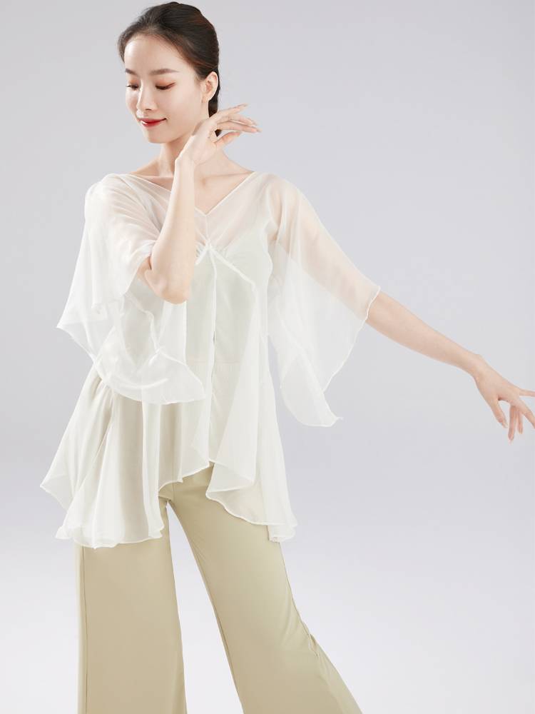 Classical dance fairy gauze jacket light elegant flying flying sleeve suit Performing the dangling sense of modern dance body rhyme training top