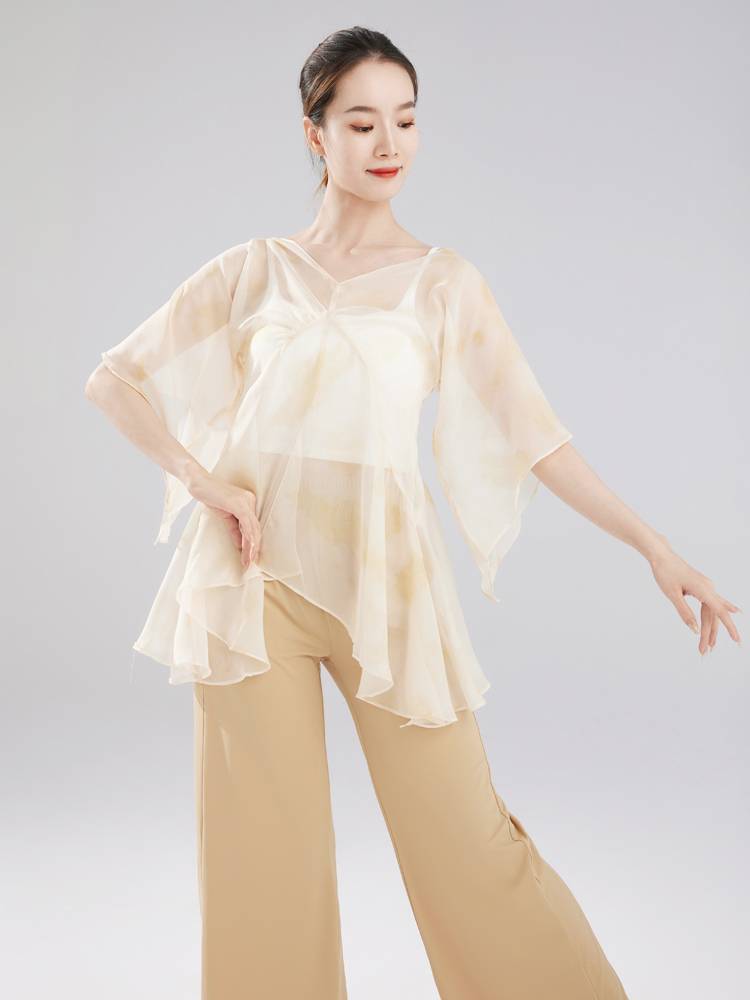 Classical dance fairy gauze jacket light elegant flying flying sleeve suit Performing the dangling sense of modern dance body rhyme training top