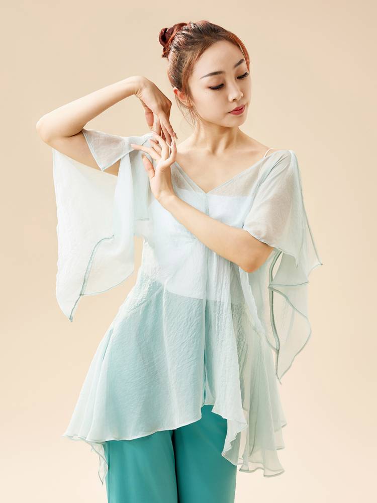 Classical dance fairy gauze jacket light elegant flying flying sleeve suit Performing the dangling sense of modern dance body rhyme training top
