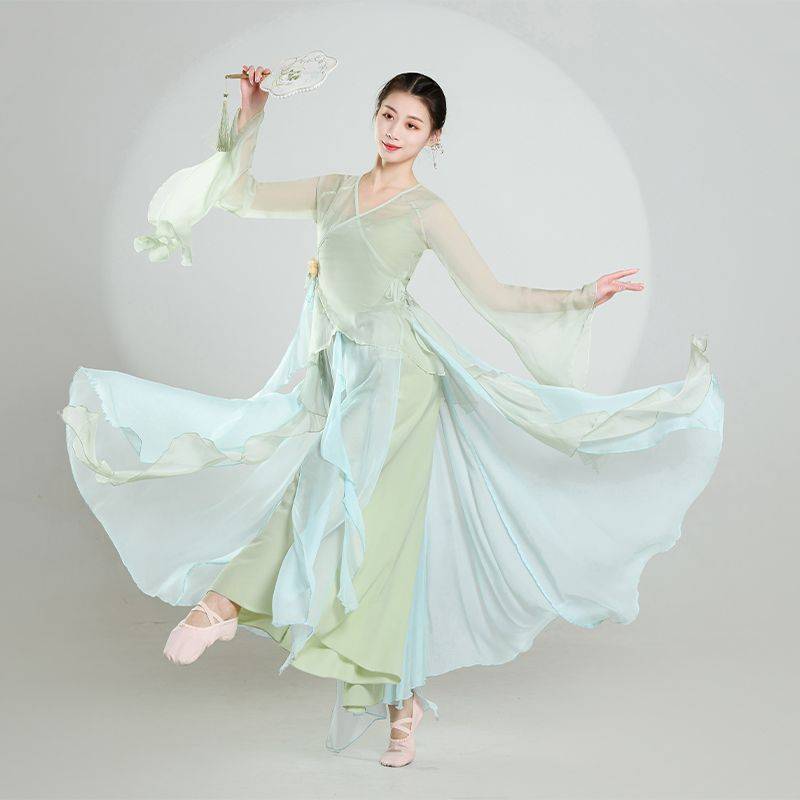 Classical dance yarn clothing fairy dance clothing Chinese dance chiffon practice clothes performance clothing top dress pants