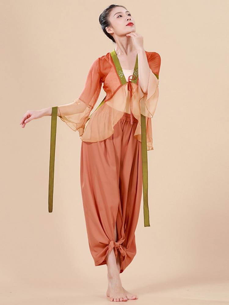Xuan Palace Classical Dance Dance Dressing Dress Dress Girls Performing Rhyme Yaosa Performance Series Wide -legged Pants Two -piece