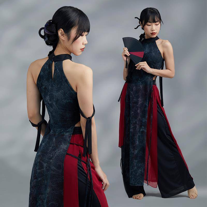 Gorgeous Dudu Cheongsam Dance Clothing Guofeng Dance Ribbon Skirt Hanging Neck Daily Classical Dance Practice Service