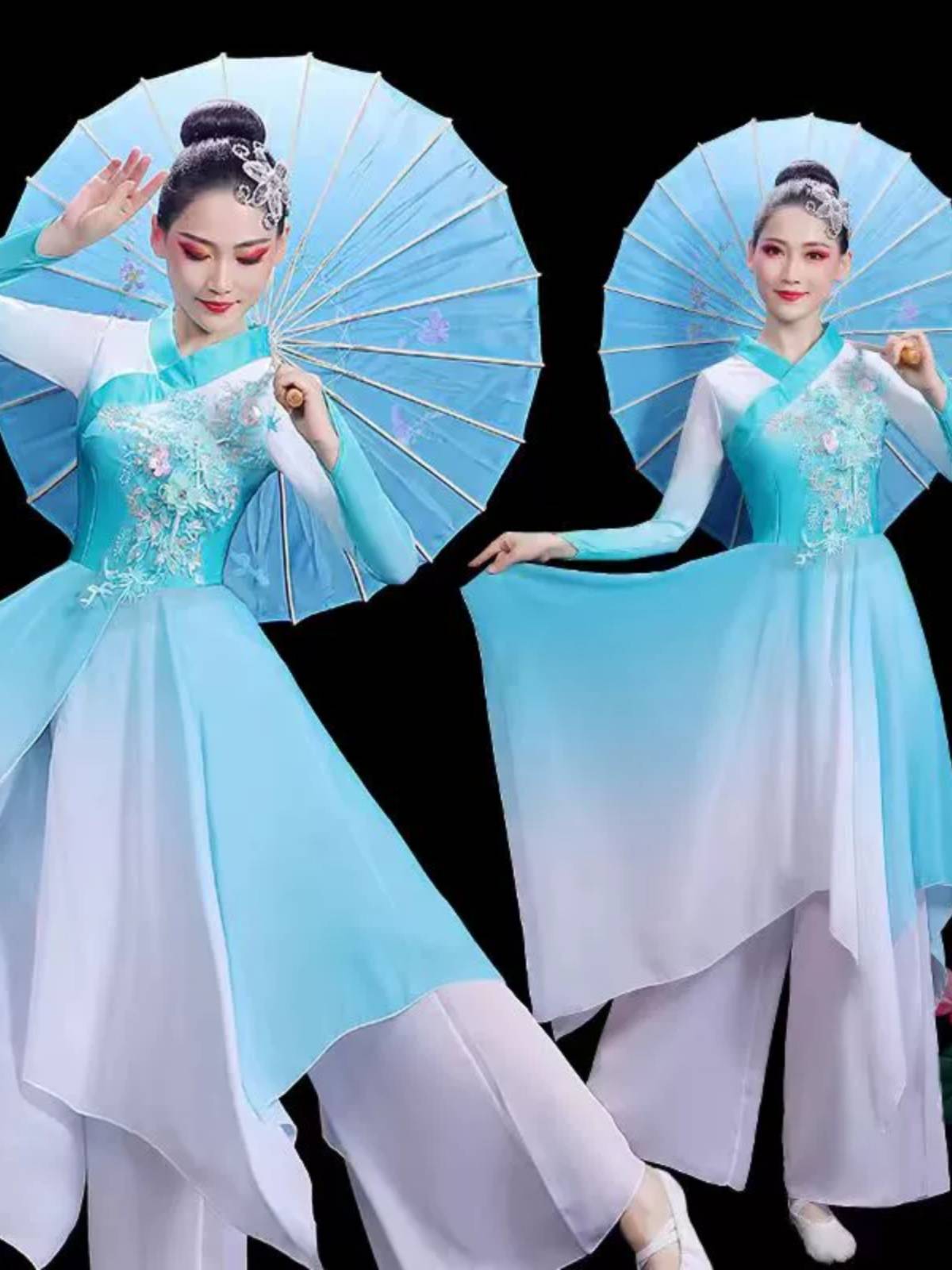 Classical Dance Performance Female Permaneous Gufeng Art Test Fan Umbrella Dance Clothing Fairy Gradient Color Color Elegant Set