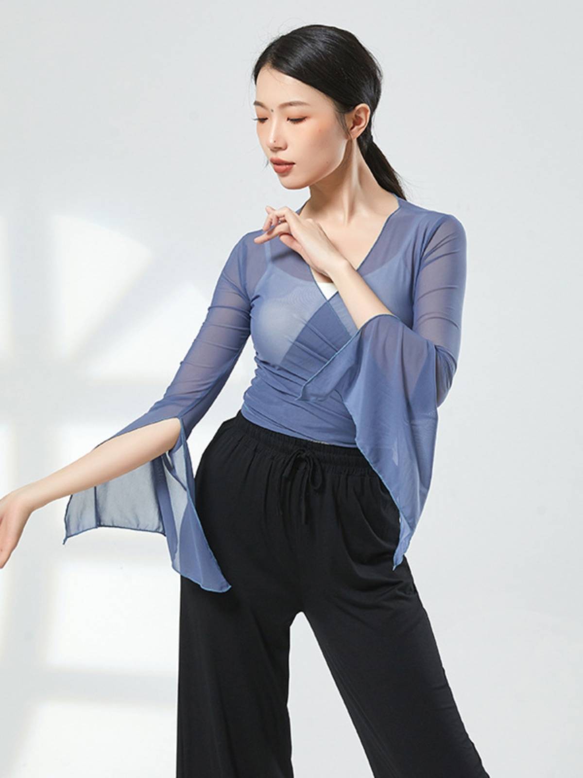 Belt classical dance yarn clothing new costume new clothing female elegant performance net yarn shirt spring and summer dance practice service