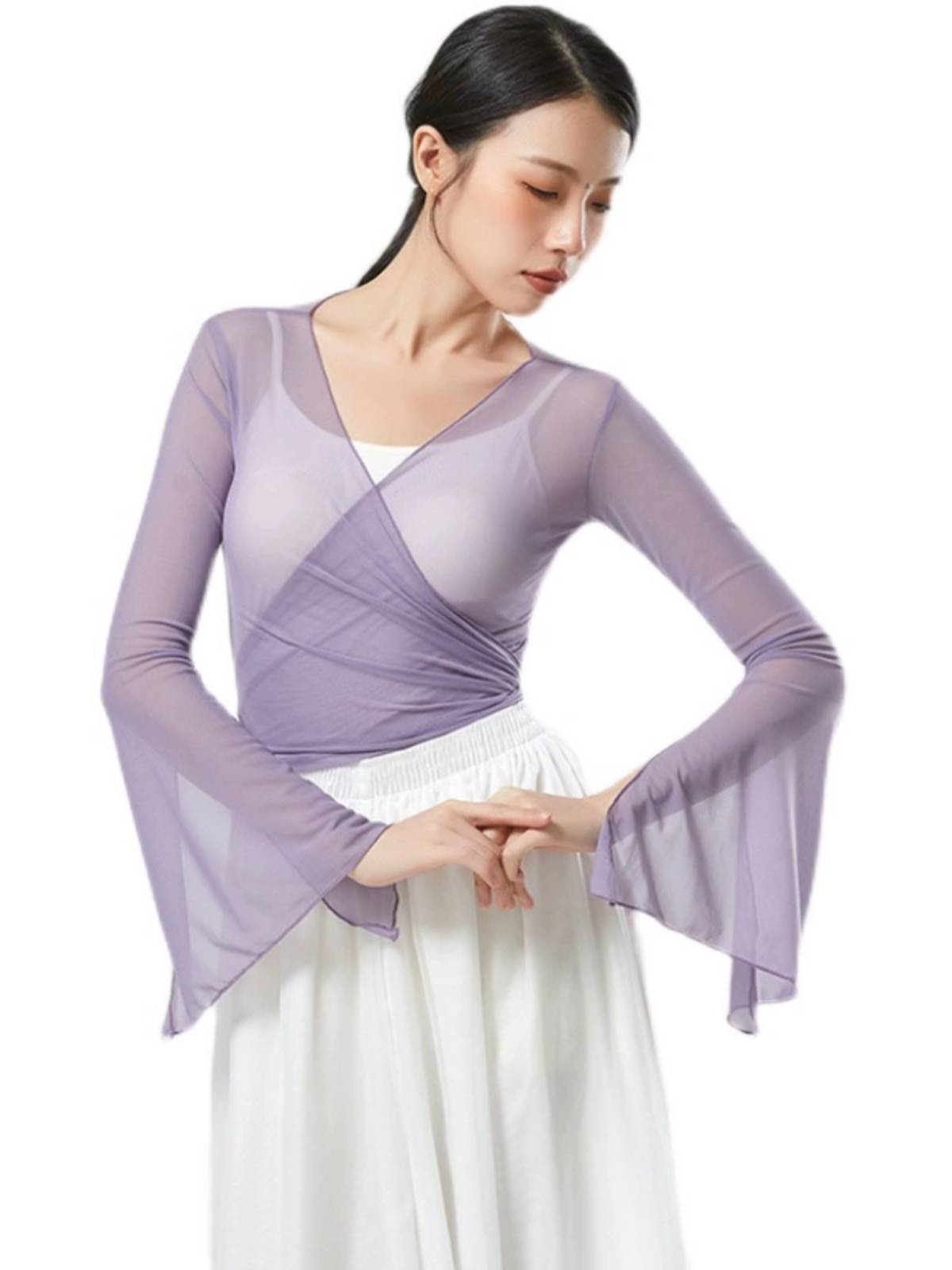 Belt classical dance yarn clothing new costume new clothing female elegant performance net yarn shirt spring and summer dance practice service