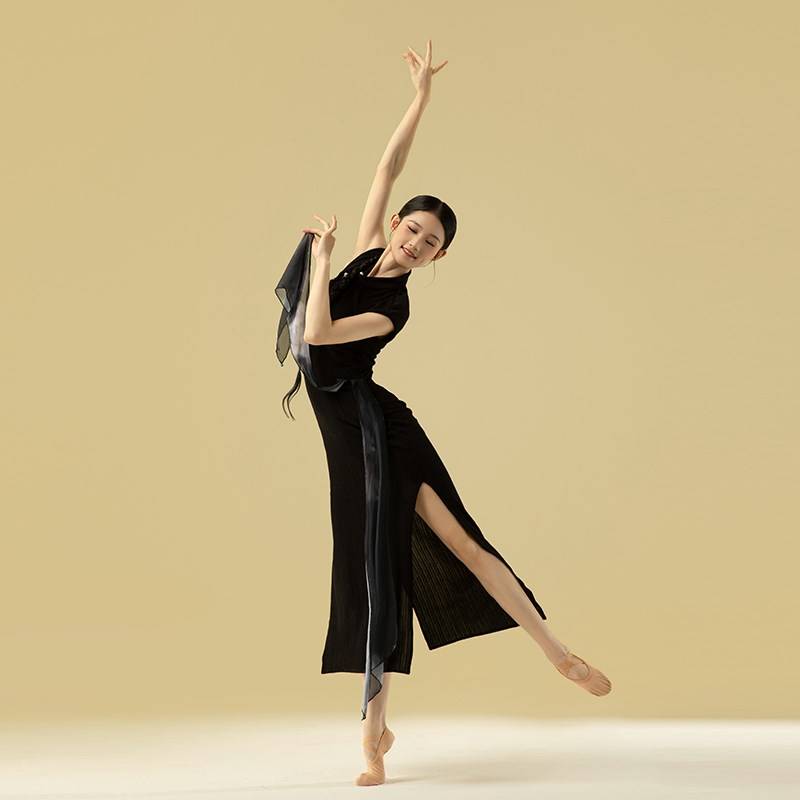 Cheongsam dance service high -cut black mesh Chinese dance classical dance performance M