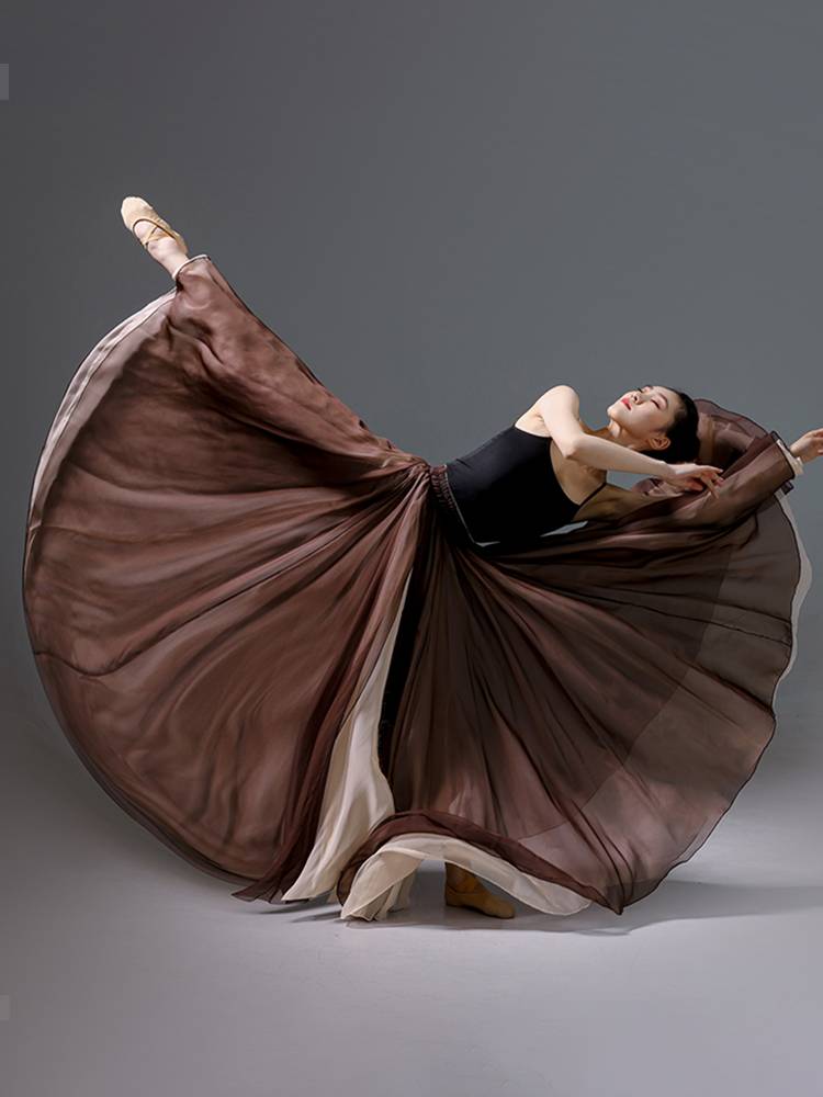 Large skirt 720 degrees double -layer two -sided sky silk skirt female dance exercise skirt classical square dance watch show