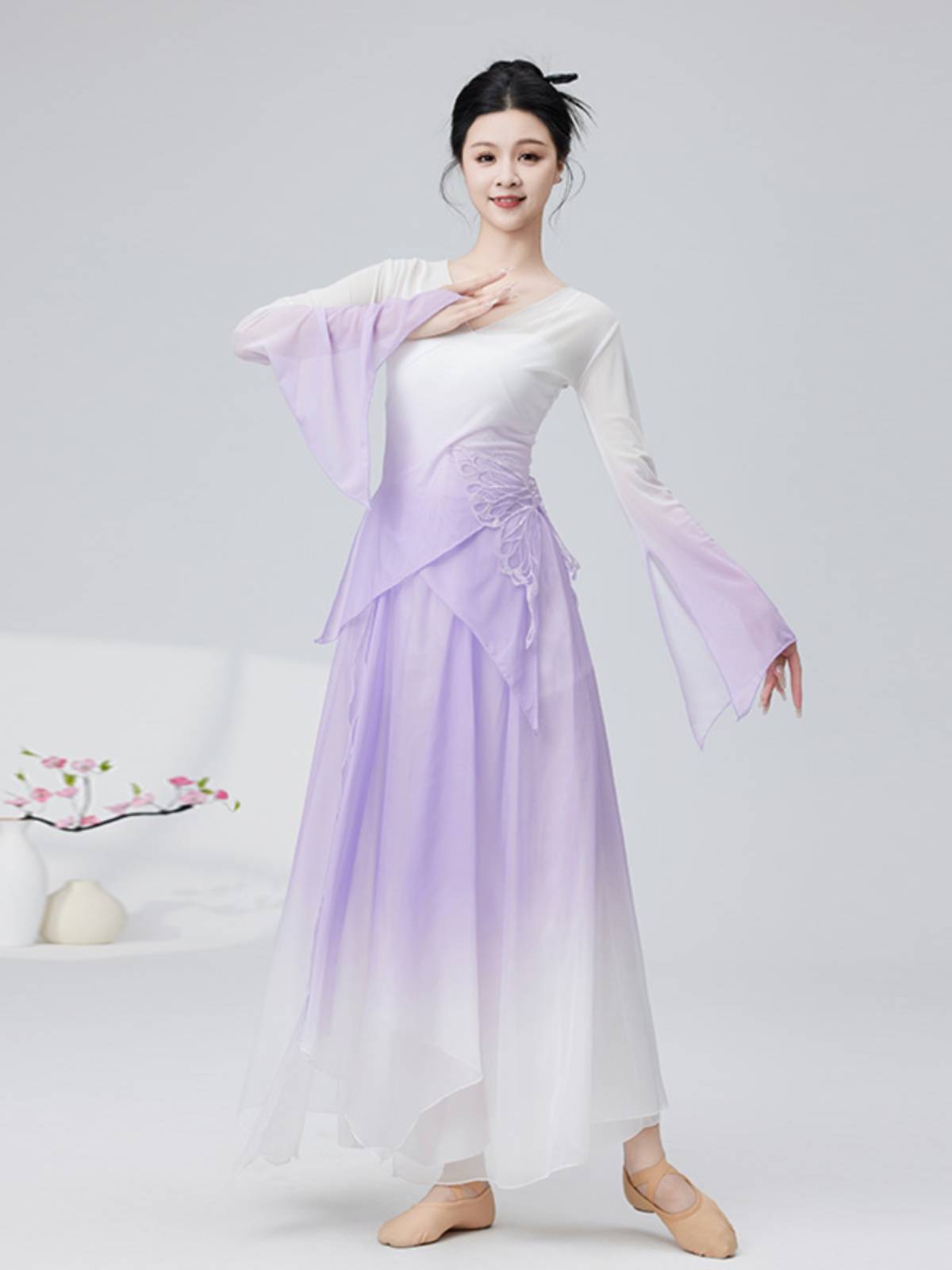 Soft classical dance gradient bowl gangs, practice clothes, elegant top Chinese dance exercises performance suit suit